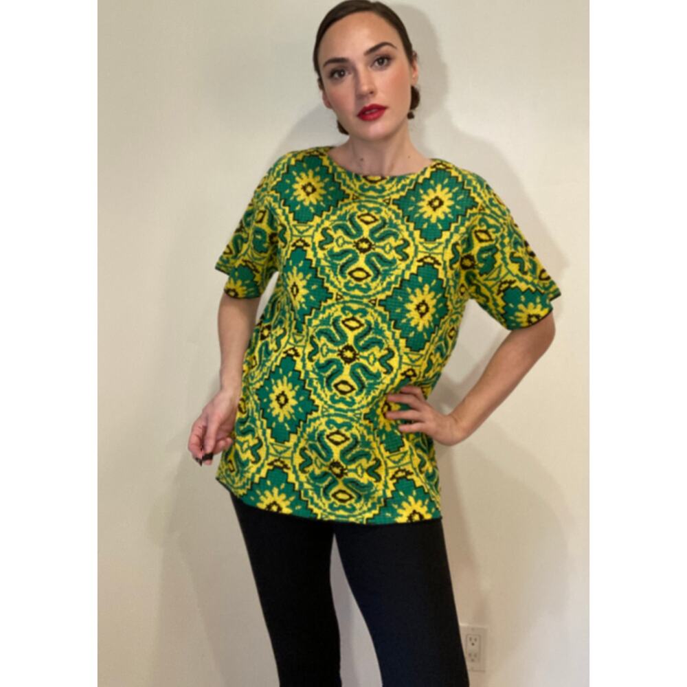 Dries Van Noten Green Knit Sweater Tunic Graphic Print  ~Size M ~ Gorgeous!